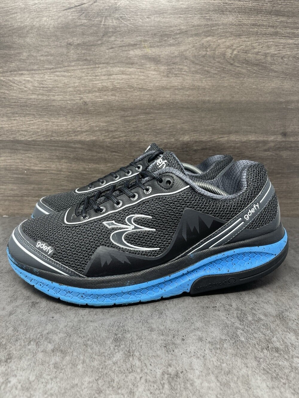 Gravity Defyer Mighty Walk Mens Size 12 X-Wide Black Blue VersoShock Walking